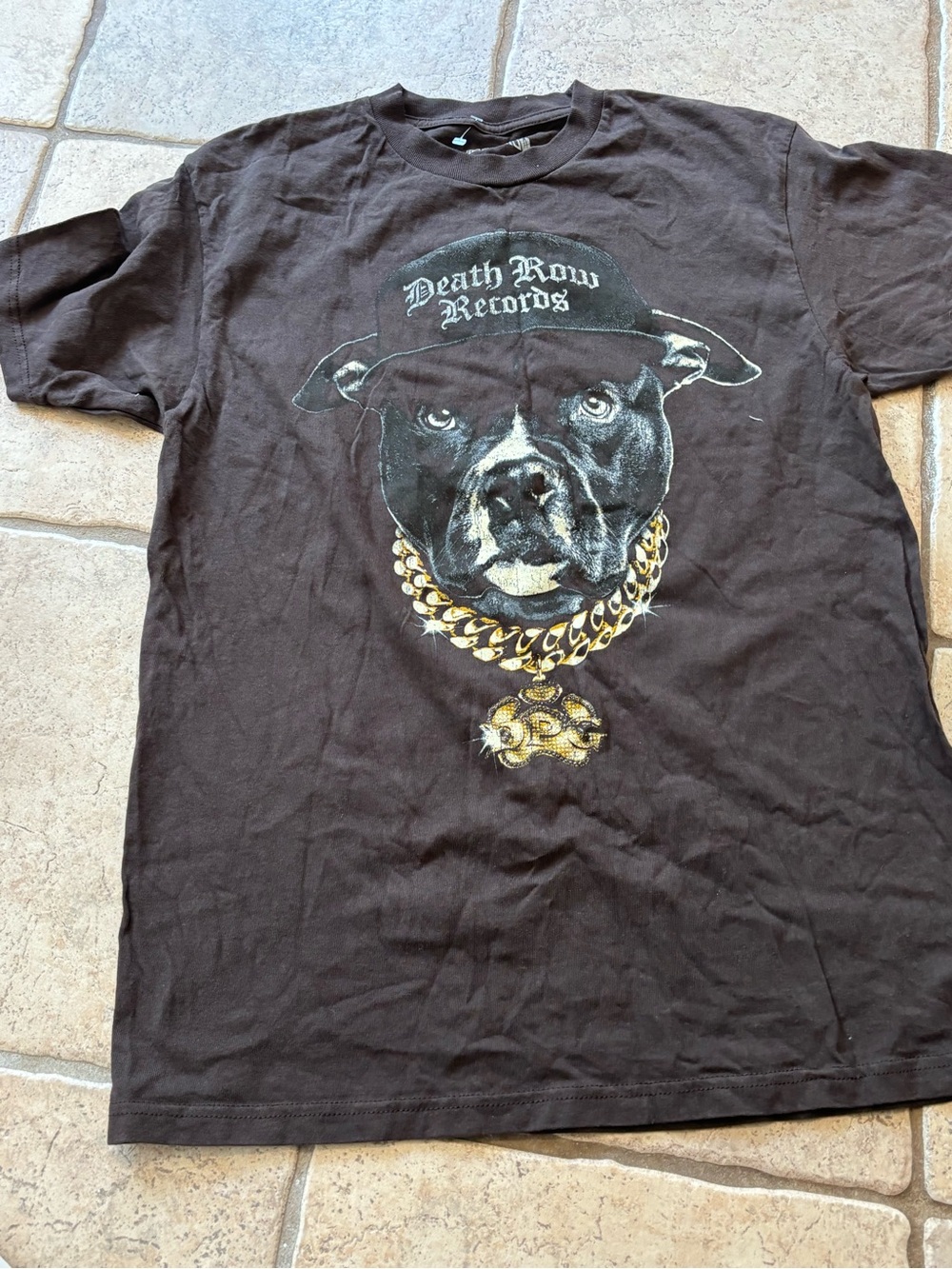 Death Row Records Men’s Medium Brown Pitbull Graphic T-Shirt DPG Cotton